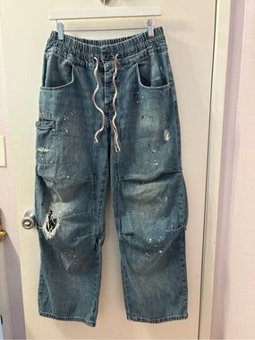 Modern Love Pull On Jeans We The Free Splatter Blue Wave Combo Pre ❤️